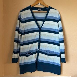 Lands’ End womens 1X Striped Blue Cardigan